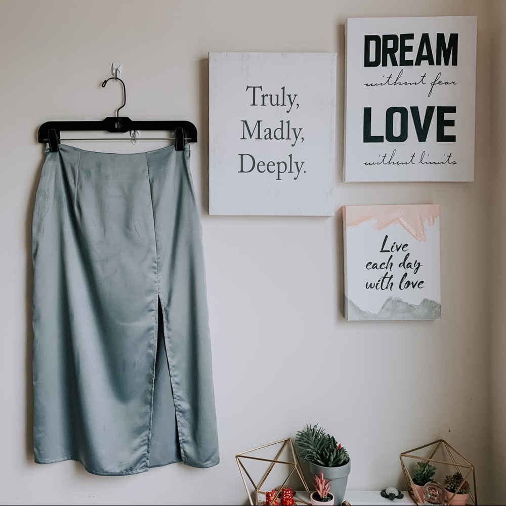 Forever 21 baby blue satin midi skirt